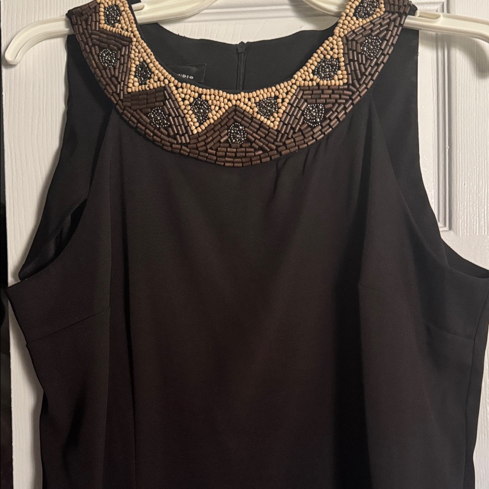 AB Studio Black Sleeveless Top with Beaded Collar